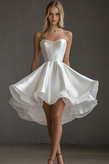 White Satin Sweetheart A Line Short Graduation Dress